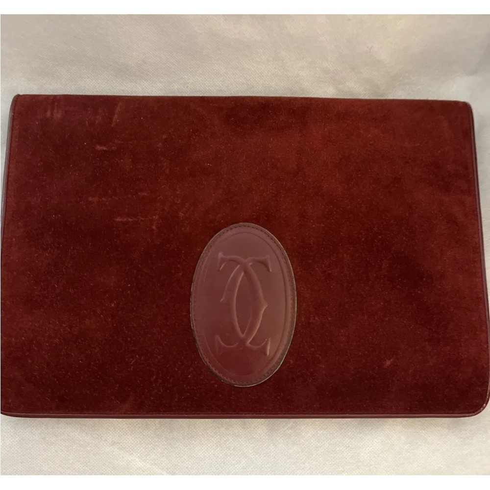 Cartier Suede Large Vintage Bordeaux Color Clutch RARE